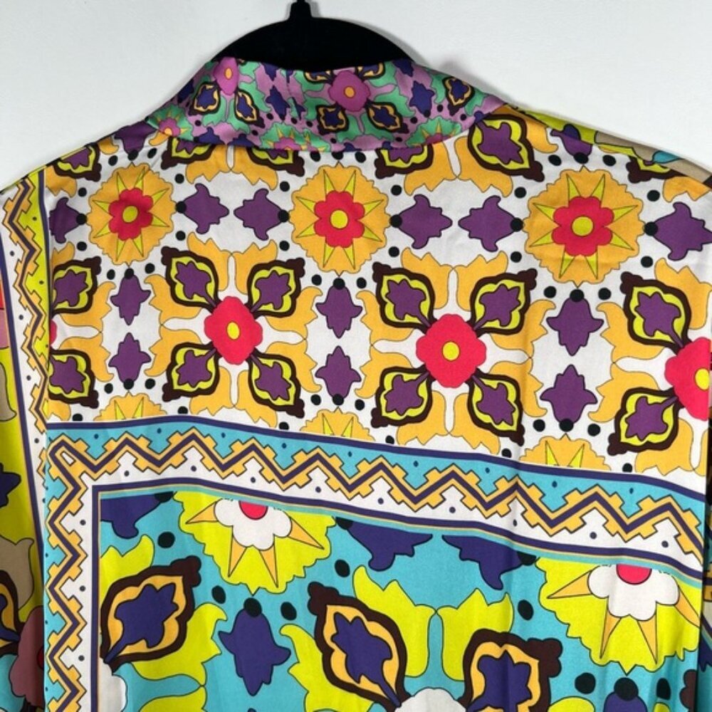 NWT ZARA KIMONO Multicolor Satin Tied Self Belt Slits Oversized 7753/032 Size‎ S - Picture 10 of 13